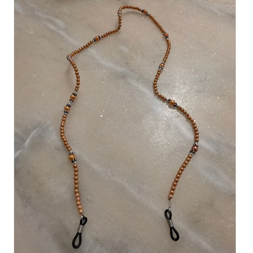 Beaded Eyeglass Chain Holder Pearlescent Peach Bronze Beads Stylish Glasses Cord